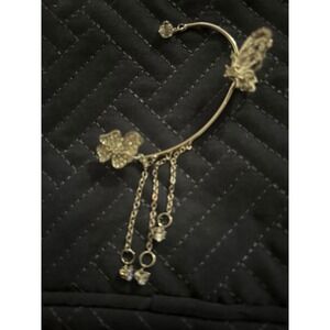 Butterfly Flower‎ Left Ear Cuff Climber Earrings Gold Tone Dangle Chain